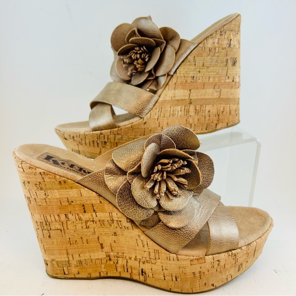 Korks Kork-Ease Metallic Rose Gold Leather Holly Platform Wedges, size 9 40.5 - Picture 4 of 13